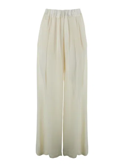 SEMICOUTURE 'JHONNY' WHITE PANTS WITH PLEATED DETAILS AND ELASTIC WAIST IN SILK BLEND WOMAN