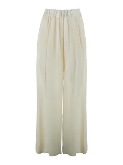 SEMICOUTURE 'JHONNY' WHITE PANTS WITH PLEATED DETAILS AND ELASTIC WAIST