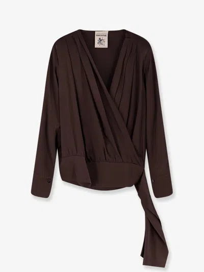 Semicouture Satin Shirt In Brown