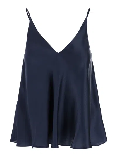 Semicouture Satin Sleeveles Top In Blue