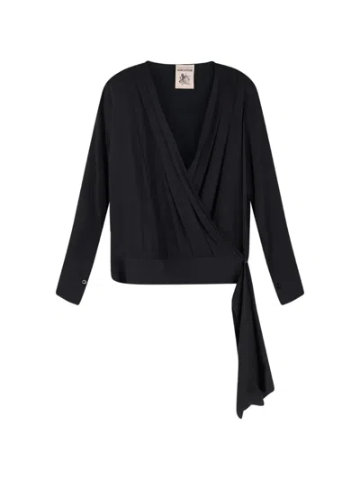 Semicouture Satin Wrap Blouse In Black