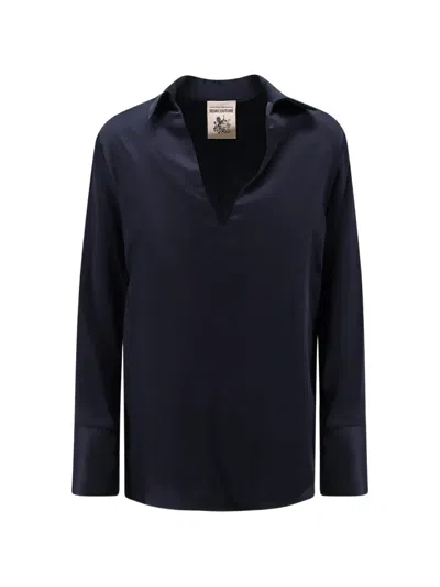Semicouture Satin-finish V-neck Shirt In Blue