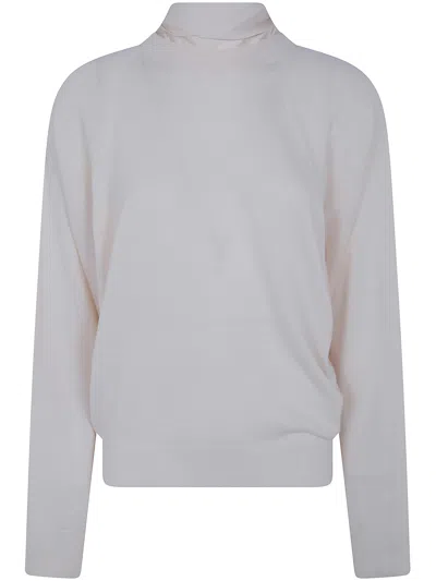 Semicouture Scarf-detail Round-neck Sweater "kathi" In White