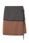 Semicouture Bicolor Wool Mini Skirt With Fringed Edge In Multi