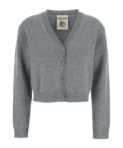 Semicouture Semi Couture Beaded V-neck Cardigan In Gray