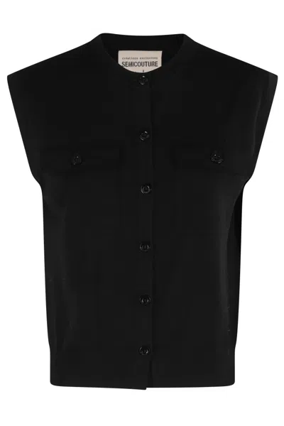 Semicouture Semi Couture Brigida Sleeveless Gilet With Flap Pockets In Blue