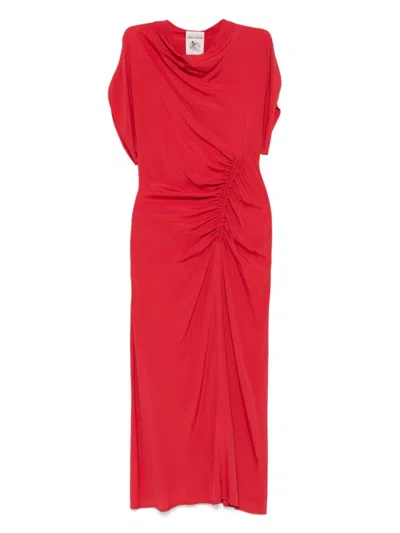 Semicouture Semi Couture Mid-calf Dress With Gathered Waist Detail In Red