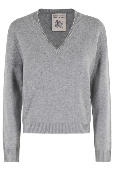 Semicouture Semi Couture Nahia Sweater With V-neck In Gray