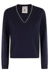 Semicouture Semi Couture Nahia V-neck Sweater With Rhinestone Detail In Blue