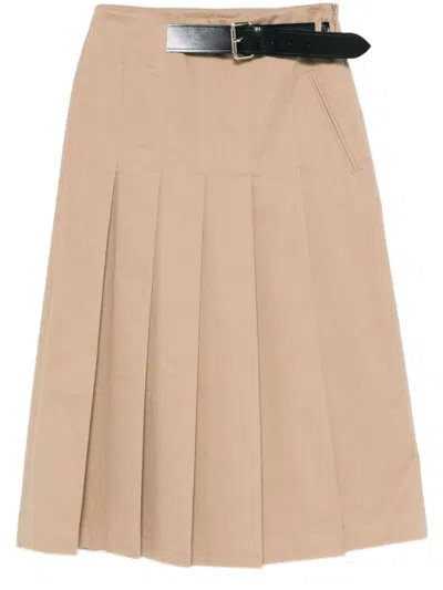 Semicouture Semi Couture Pleated High-waist Midi Skirt With Structured Belt In Beige