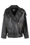 Semicouture Zippered Long-sleeved Leather Jacket In Black