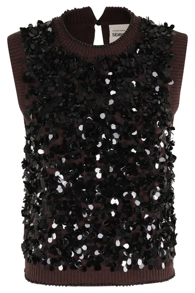 Semicouture Semi Couture Sequined Gilet With High Neckline In Brown