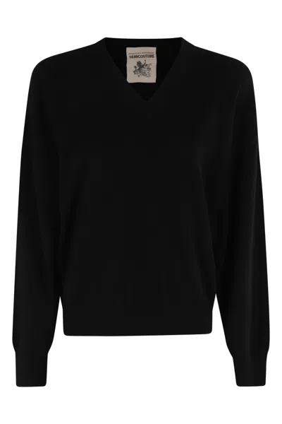 Semicouture Semi Couture V-neck Black Sweater With Long Sleeves