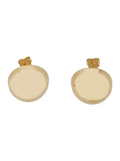 Semicouture Semicircle Round Mini Button Earrings In Brass With Back Closure In Metallic
