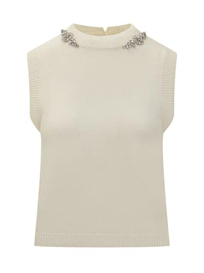 Semicouture Jeweled Collar Vest In Neutral