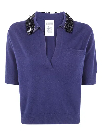 Semicouture Sequin-embellished Polo Top In Gray