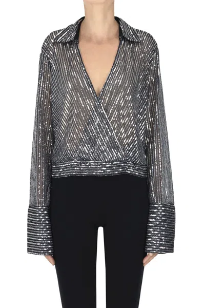 Semicouture Sequined Cropped Shirt In Black