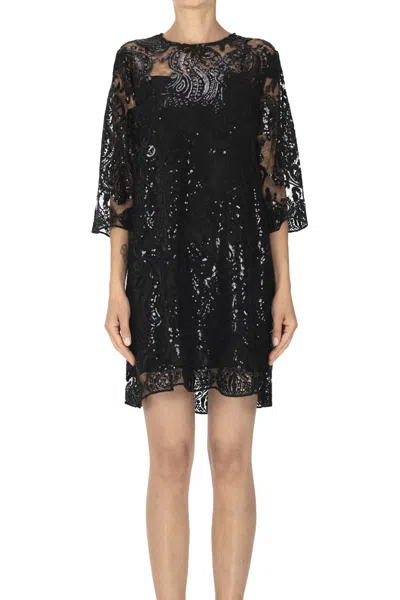 Semicouture Sequined Lace Dress In Black