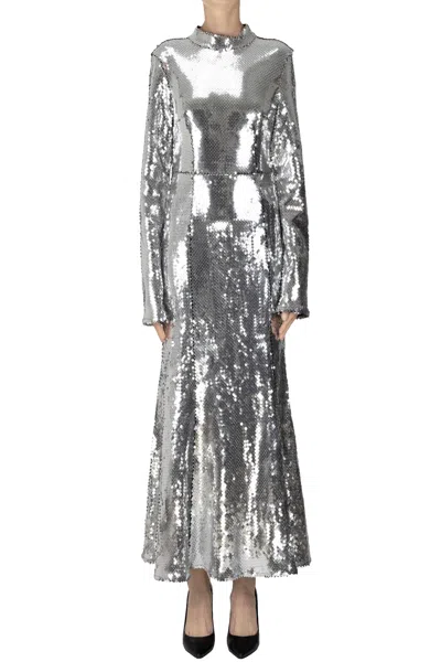 Semicouture Sequined Long Dress In Silver