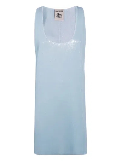 Semicouture Sequin Scoop Neckline Sleeveless Dress In Blue
