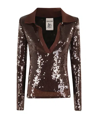 SEMICOUTURE SEQUINED POLO SHIRT