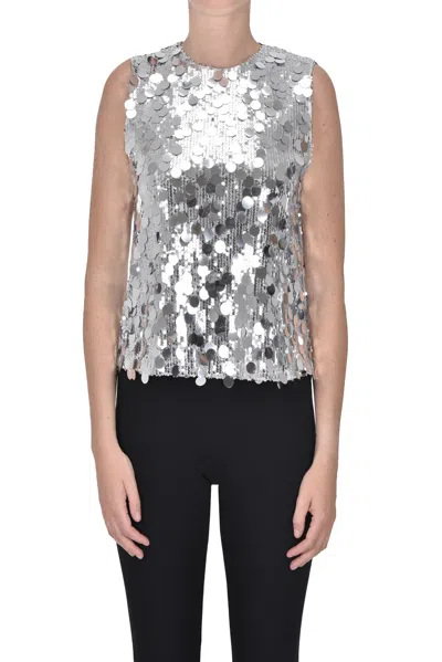 Semicouture Sequined Tulle Top In Silver