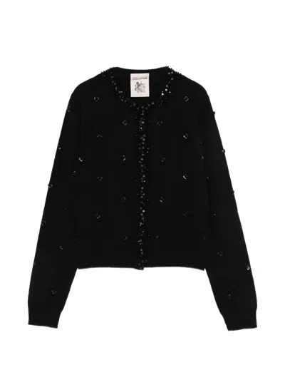 Semicouture Sequin-embellished Bead-trimmed Cardigan In Black