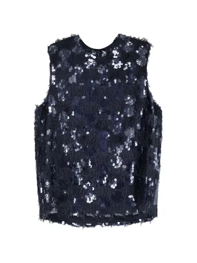 Semicouture Sequin-embellished Fringed Top In Blue
