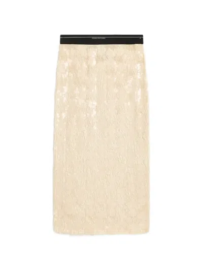 Semicouture Sequin-embellished Logo-waistband Midi Skirt In Yellow
