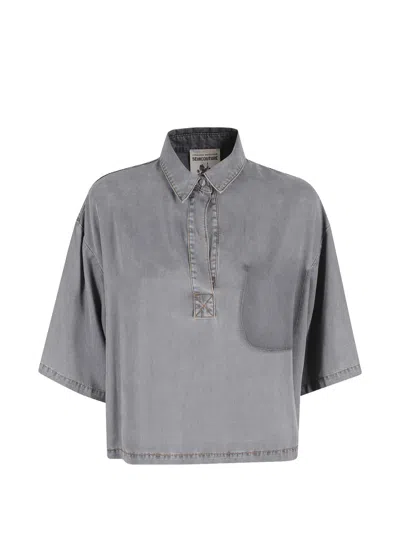 Semicouture Shana Faded-effect Polo Shirt In Gray