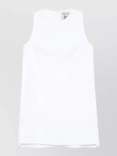 Semicouture Sheena Linen Shift Dress Round Neckline In White