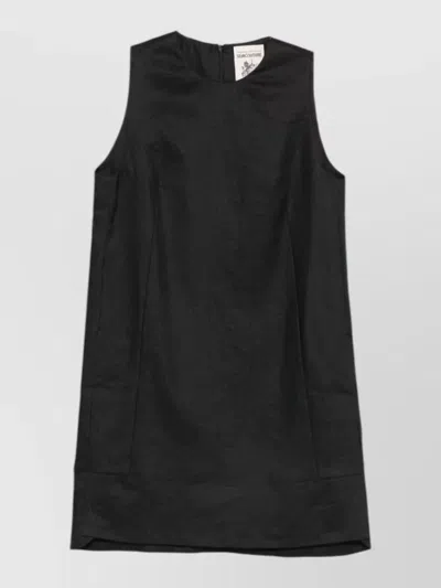 Semicouture Sheena Linen Sleeveless Dress Round Neckline In Black