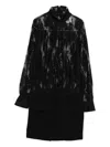 Semicouture Sheer Lace Bodice Mini Dress With Ruffle Cuffs In Black