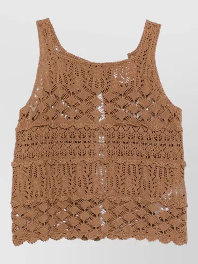 Semicouture Shelley Crochet Tank Top Button Detail In Brown