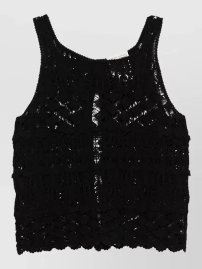 Semicouture Shelley Lace Crochet Tank Top In Black