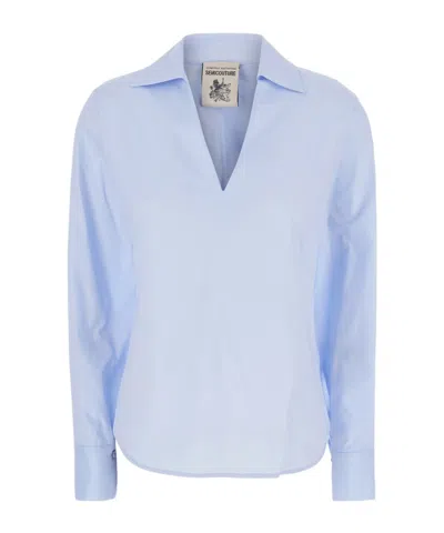 Semicouture Shirt With V-neck In Cotton For Woman In Blue