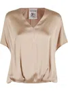 Semicouture Semi Couture Bronze Satin V-neck Blouse In Neutrals