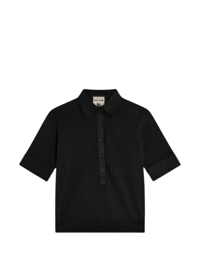 Semicouture Short-sleeve Polo Top In Black