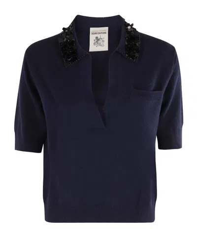 Semicouture Short Sleeve Ribbed Sweater In Black