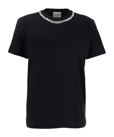 Semicouture Semi Couture Black T-shirt With Rhinestone-trimmed Neckline