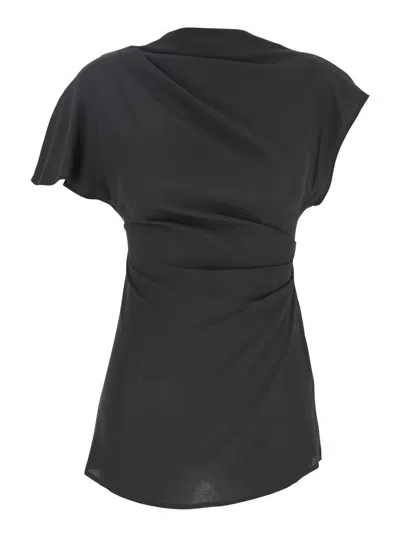 Semicouture Short Sleeves Crepe De Chine Top In Grey