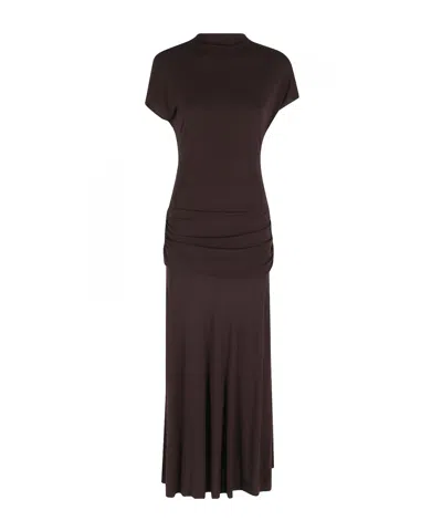 Semicouture Short-sleeved Dress In Brown
