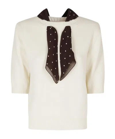 Semicouture Scarf-detail Short-sleeve Sweater In Neutral