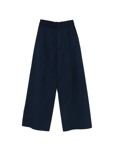 Semicouture Jhonny Cotton Trousers Wide Leg Side Pockets In Blue