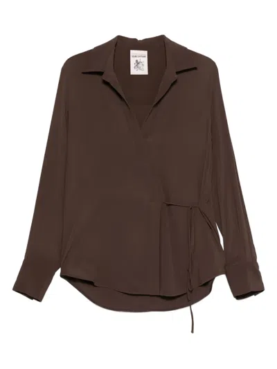 Semicouture Side-tie Blouse In Brown
