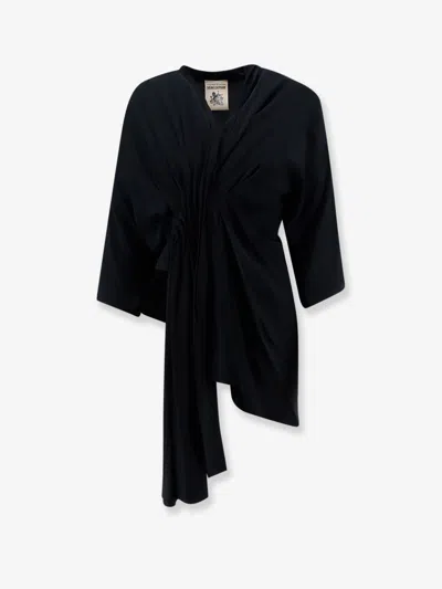 Semicouture Josie Draped Asymmetric-hem Top In Multi