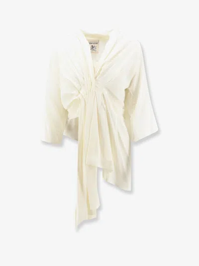Semicouture V-neck Pleated Blouse In Neutral