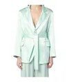 Semicouture Christiana Belted Satin Notched Flap Jacket In Blue