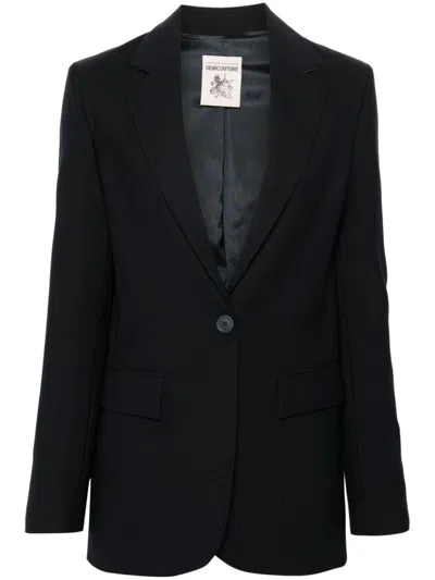 Semicouture Blue Single Breasted Jacket With Classic Lapels In Tech Fabric Woman