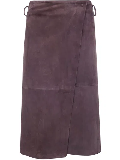 Semicouture Rosanne Leather Wrap Midi Skirt High Waist In Brown